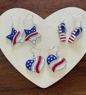 Red White Blue Earrings | American Flag Earrings | Patriotic Earrings | Bling Jewelry | Gifts for Her | Holiday Charms | Dangle Earrings