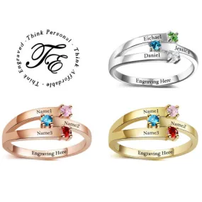 3 Birthstone Ribbon Band Mother's Ring or Mom Ring