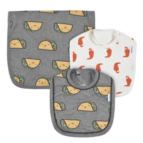 3-Piece Baby Neutral Comfy Stretch Taco Bib & Burps Set