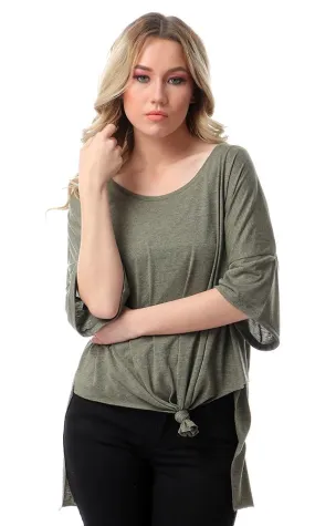 57173 Loose Fit Front-Tie Heather Olive T-Shirt