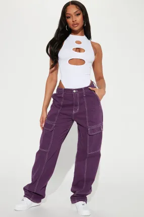 90's High Rise Cargo Jeans - Purple