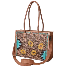 American Darling Floral Hand Tooled Brown & Turquoise Leather Bag ADBG1158