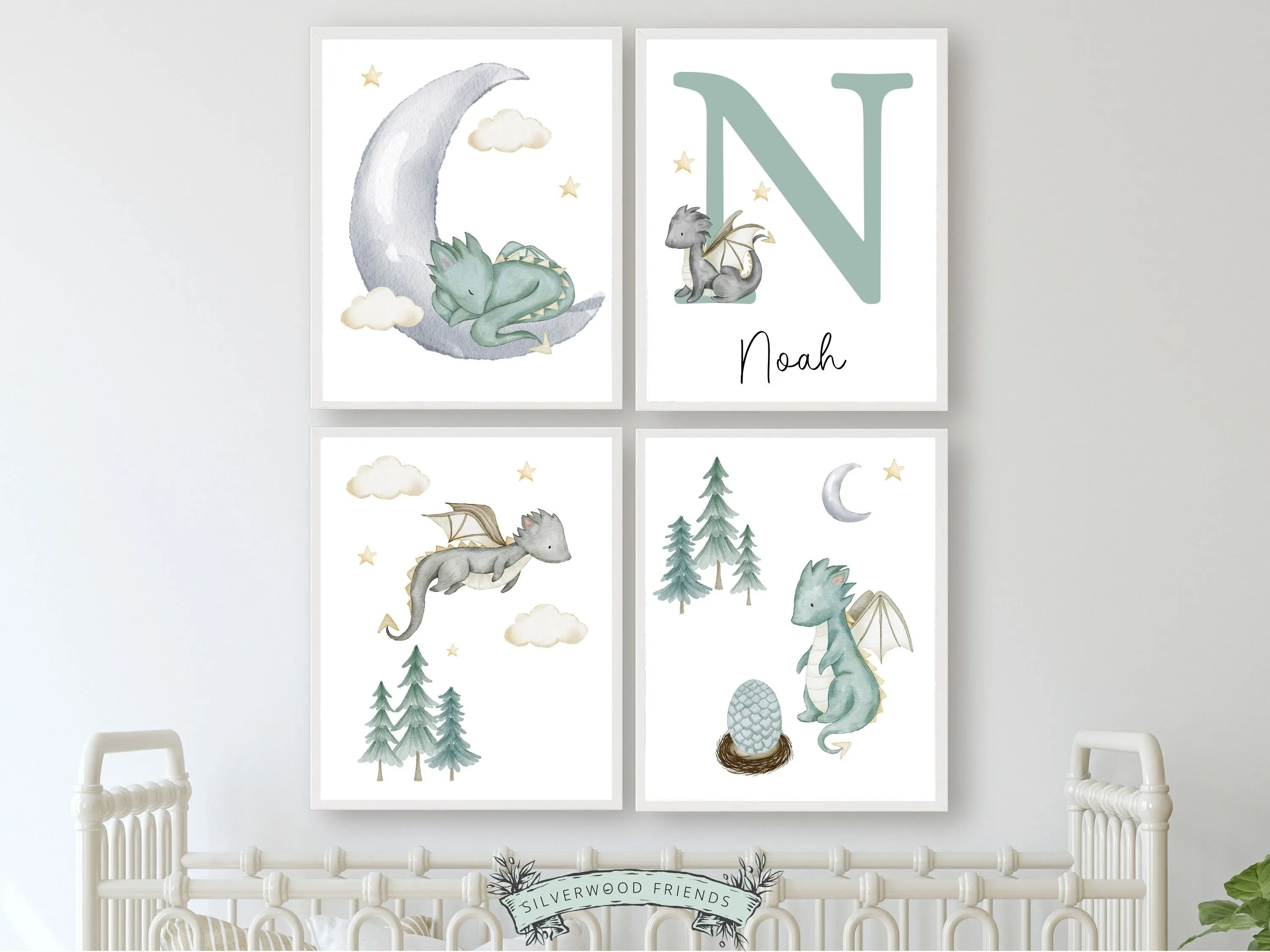 Baby Dragon Nursery Prints - Set of 4