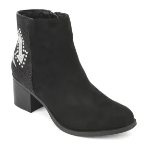 Black Embellished Block Ankle Boot