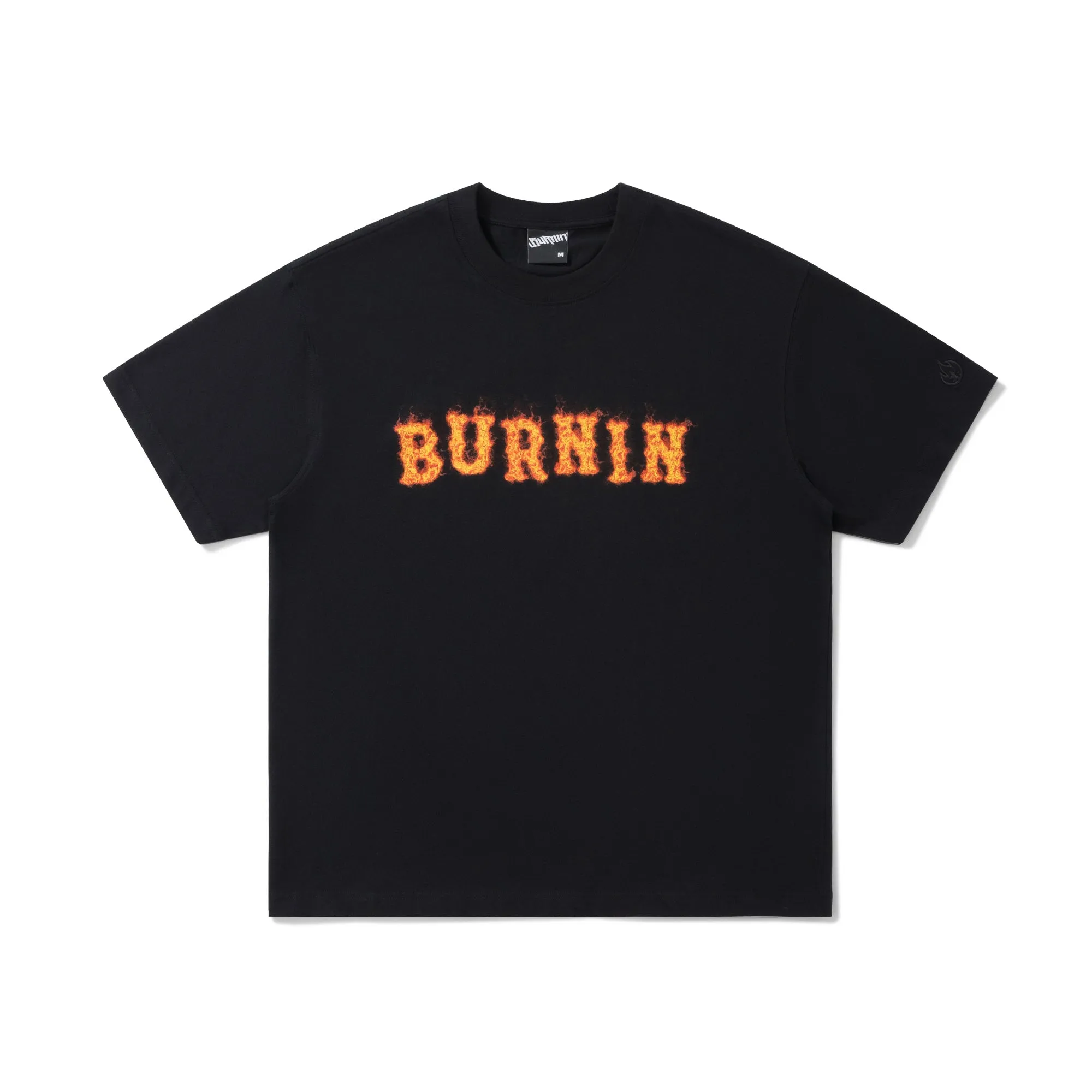 BURNIN*Spark Flame Lava Letter Print Short Sleeve T-shirt