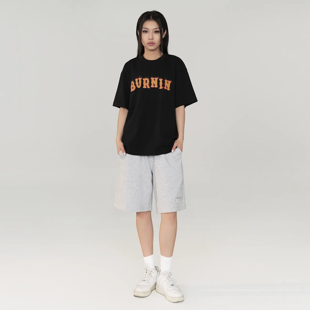 BURNIN*Spark Flame Lava Letter Print Short Sleeve T-shirt