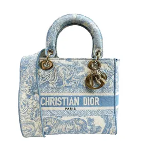 Christian Dior Toile de Jouy Lady D-Lite Bag Embroidered Canvas Cornflower Blue