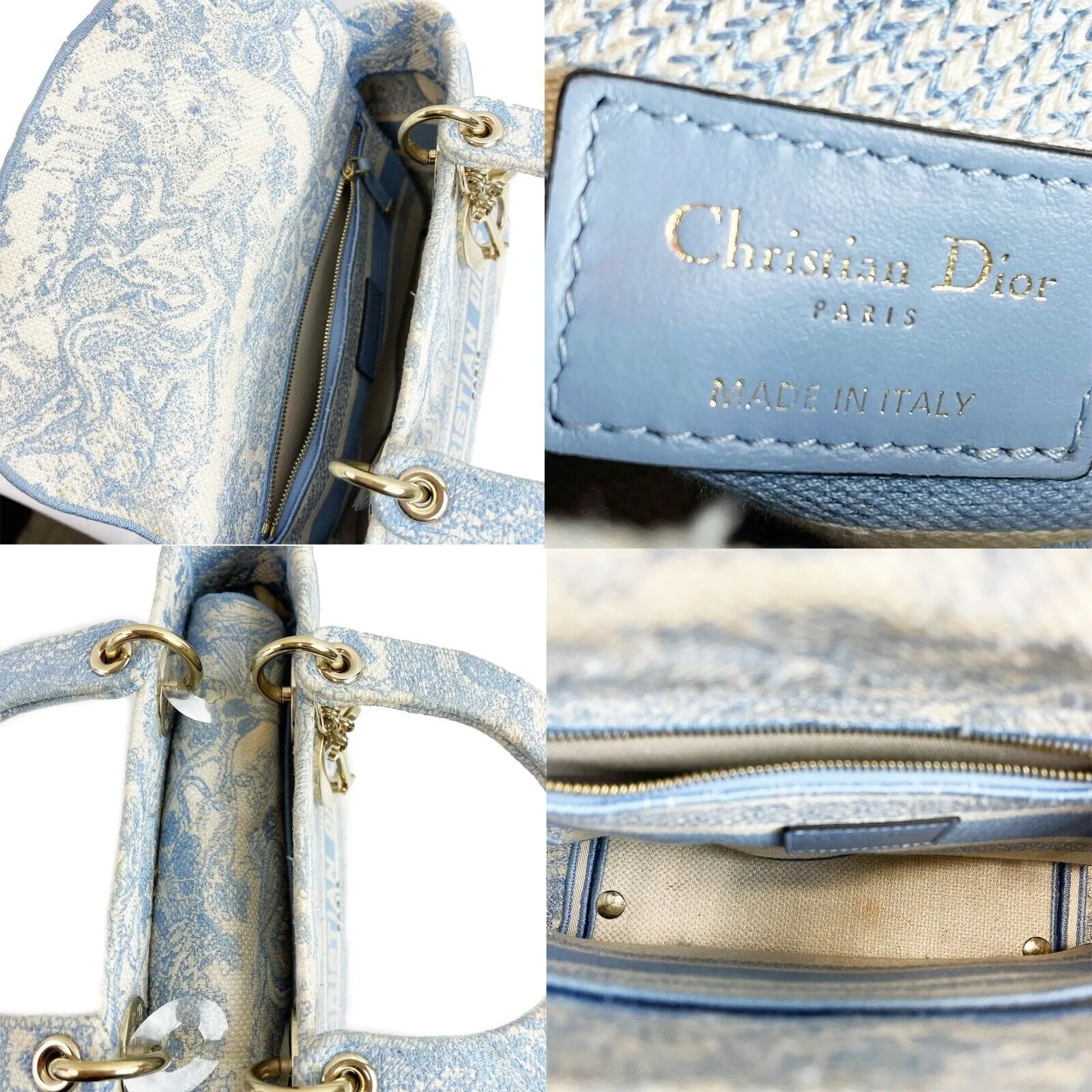 Christian Dior Toile de Jouy Lady D-Lite Bag Embroidered Canvas Cornflower Blue