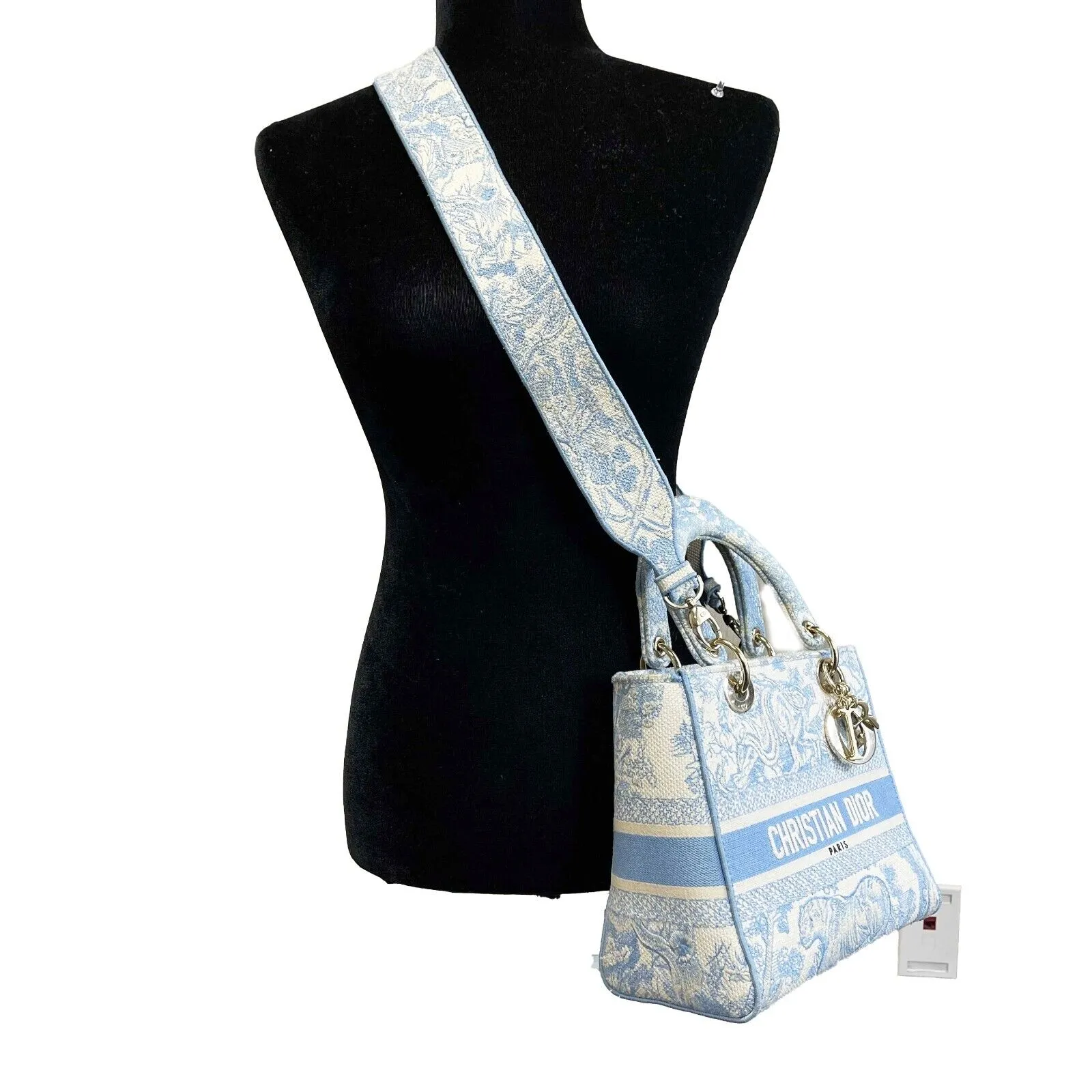 Christian Dior Toile de Jouy Lady D-Lite Bag Embroidered Canvas Cornflower Blue