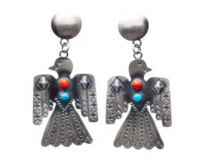 Kingman Turquoise & Spiny Oyster Shell Thunderbird Earrings | Tim Yazzie