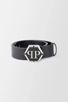 Philipp Plein Black Leather Star Belt