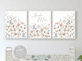 Pink Blue Wildflower Nursery Prints - 004