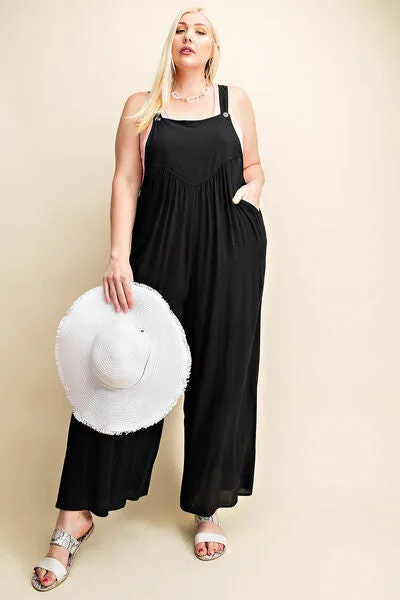 Ruched Wide Leg Overalls in Black