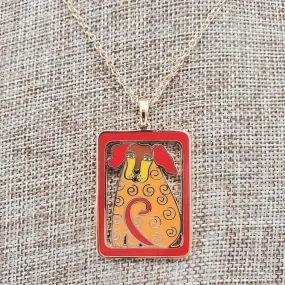 SANTUZZA Necklace with Enamel Dog Pendant - Red, Orange, Yellow New w/Tags